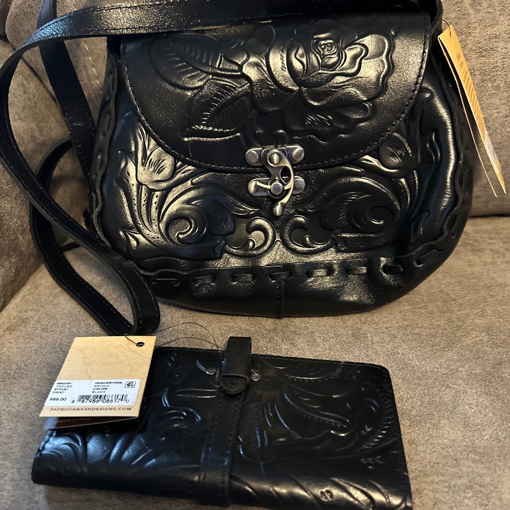 Patricia Nash tooled leather Lucia satchel with matching wallet (new)